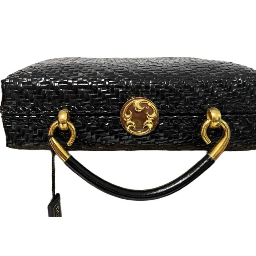 Vintage 1960s Rodo Italy Black Wicker Woven Purse Briefcase Bag NWT/Box