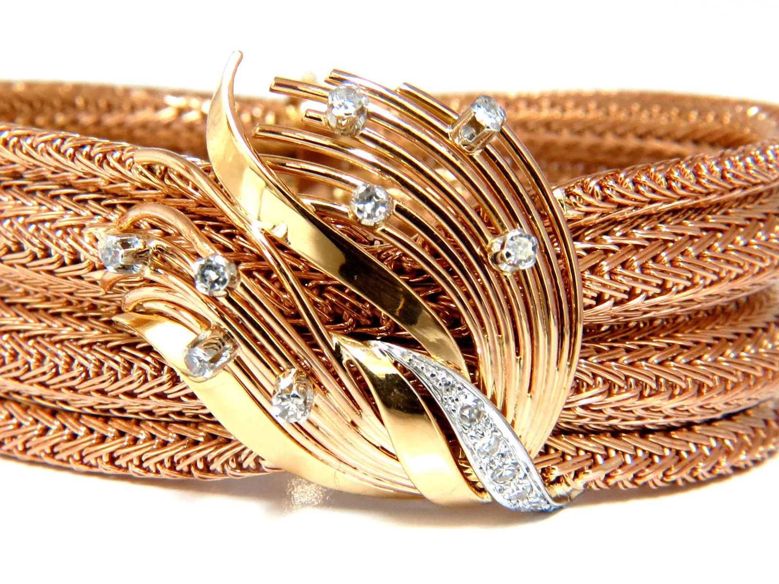 Vintage Argentina Republic 18kt Flex Mesh Tubular .50ct. Diamonds Bracelet