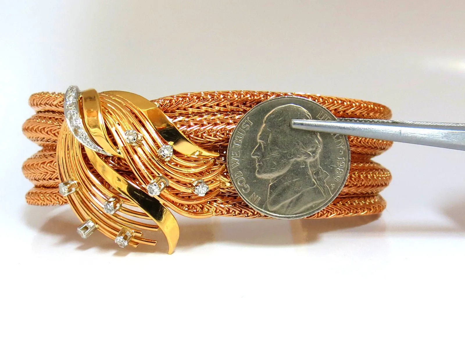 Vintage Argentina Republic 18kt Flex Mesh Tubular .50ct. Diamonds Bracelet
