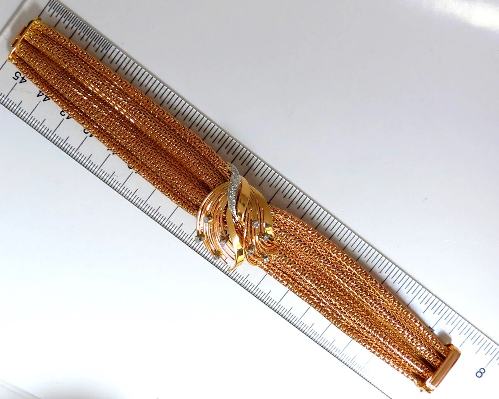 Vintage Argentina Republic 18kt Flex Mesh Tubular .50ct. Diamonds Bracelet