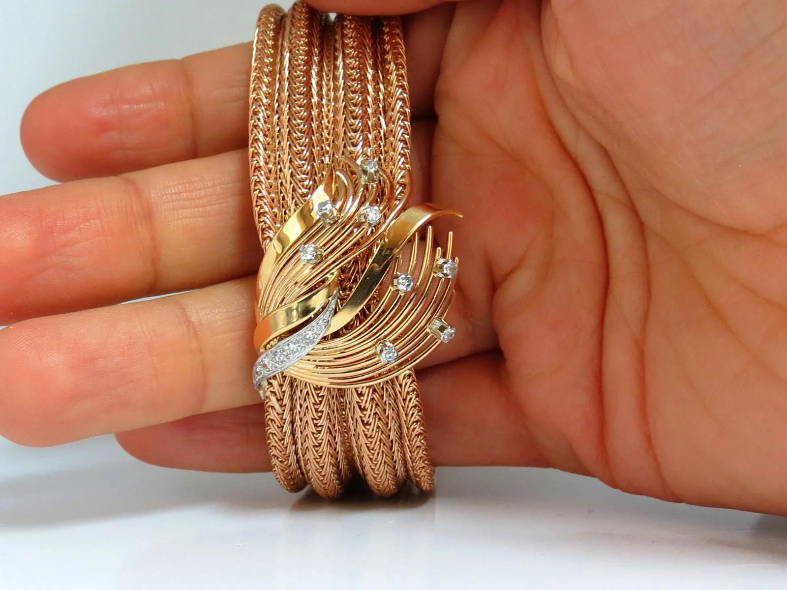 Vintage Argentina Republic 18kt Flex Mesh Tubular .50ct. Diamonds Bracelet