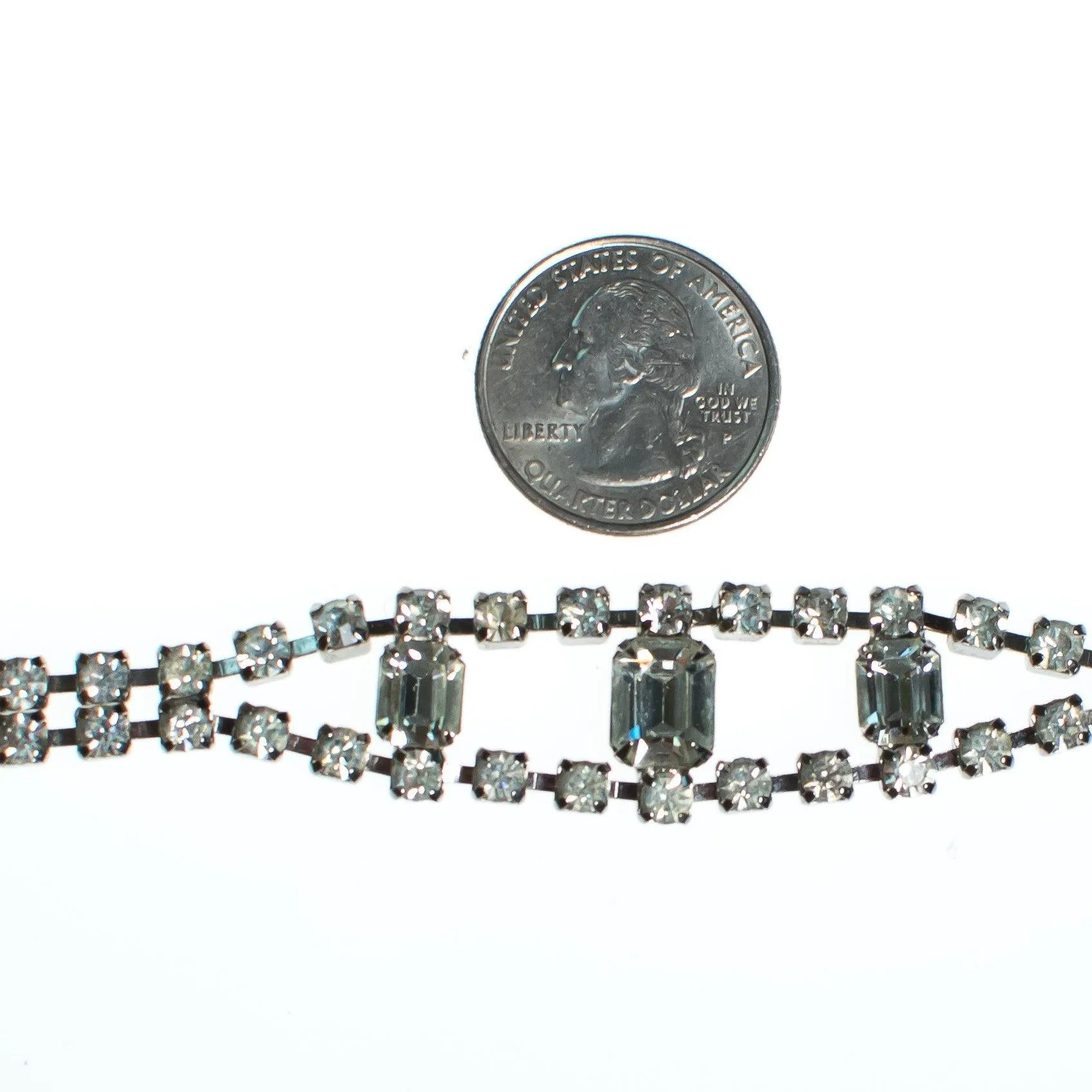 Vintage Art Deco Diamante Rhinestone Crystal Bracelet, Silver Tone Setting, Snap Lock Clasp
