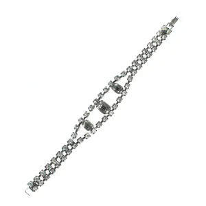 Vintage Art Deco Diamante Rhinestone Crystal Bracelet, Silver Tone Setting, Snap Lock Clasp
