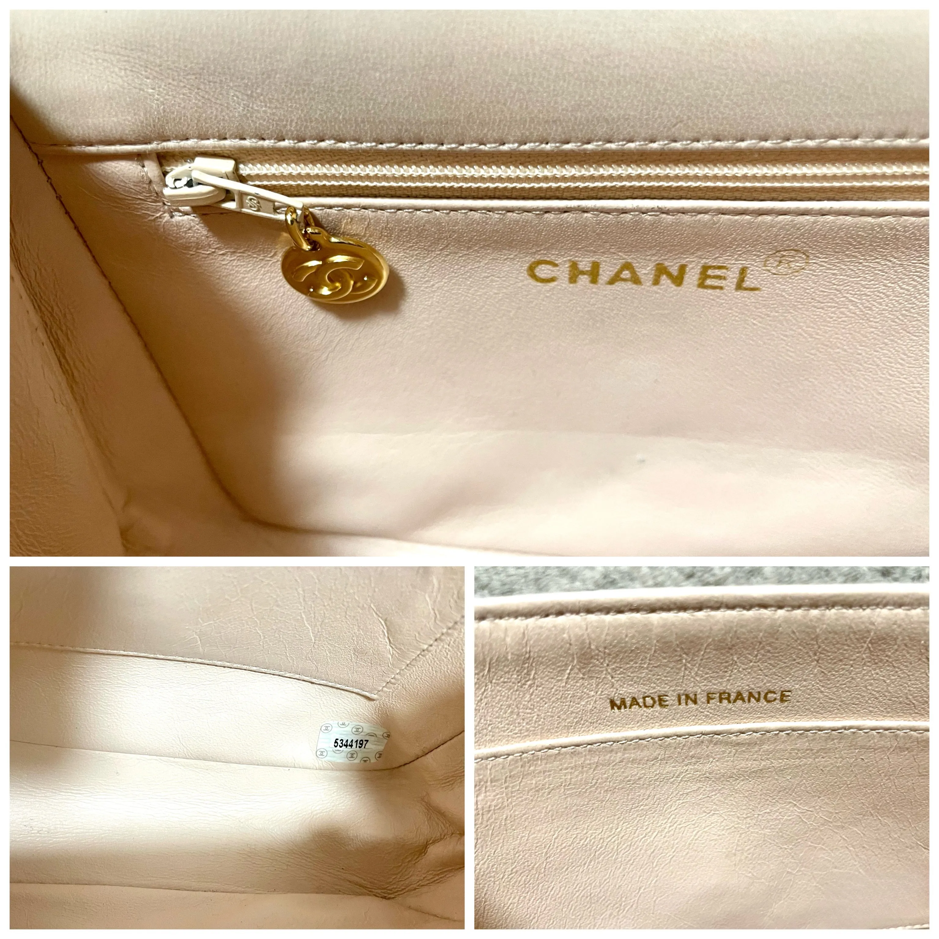 Vintage CHANEL pale pink beige lambskin chain shoulder bag with golden camellia flower motif on flap. Hard-to-find, Rare purse. 060903ac1