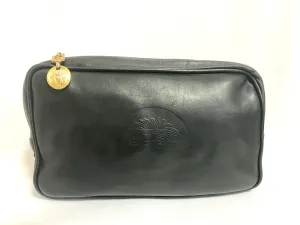 Vintage Gianni Versace black leather purse pouch, case bag with its iconic medusa face and golden logo motif charm. Unisex bag. 061122re1