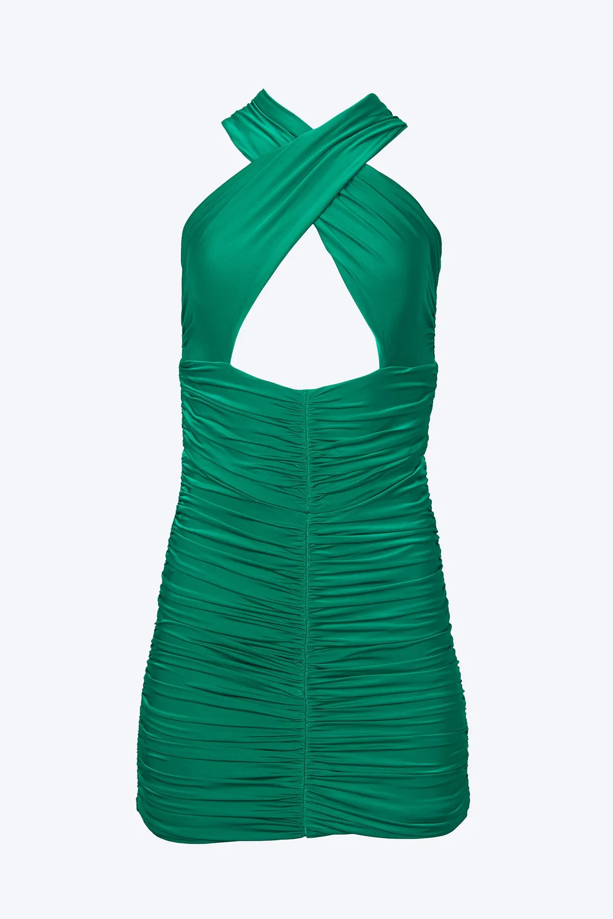 VIV CUTOUT RUCHED SLINKY JERSEY MINI DRESS