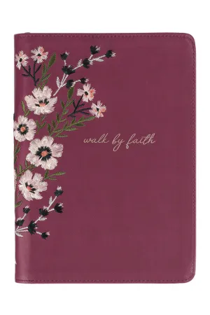 Walk By Faith Floral Embroidered Beet LuxLeather Zippered Journal
