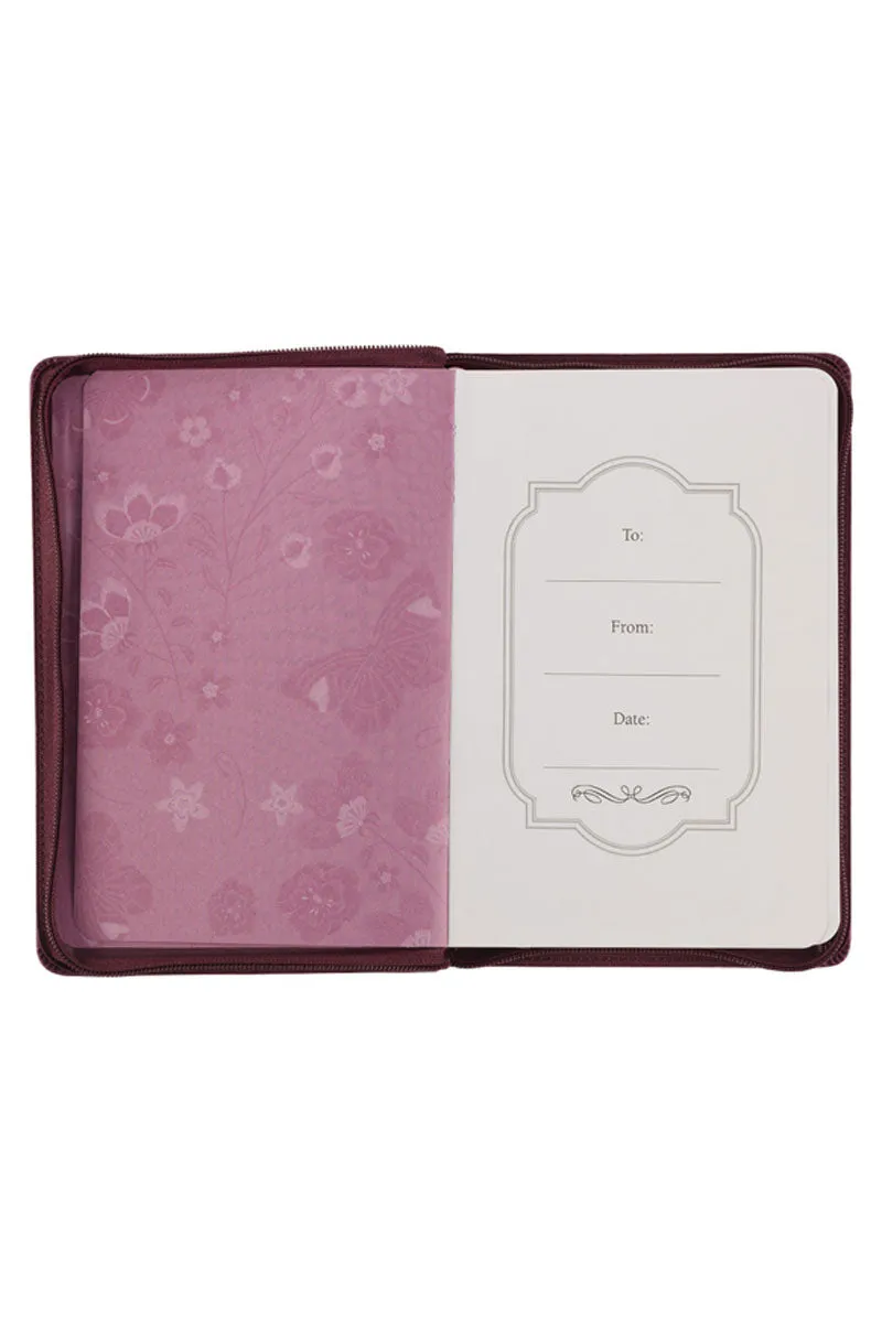 Walk By Faith Floral Embroidered Beet LuxLeather Zippered Journal