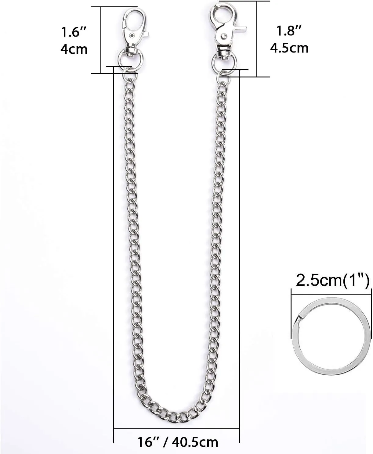 Wallet Chain 16 inch Pocket Keychain with 2 Keyrings
