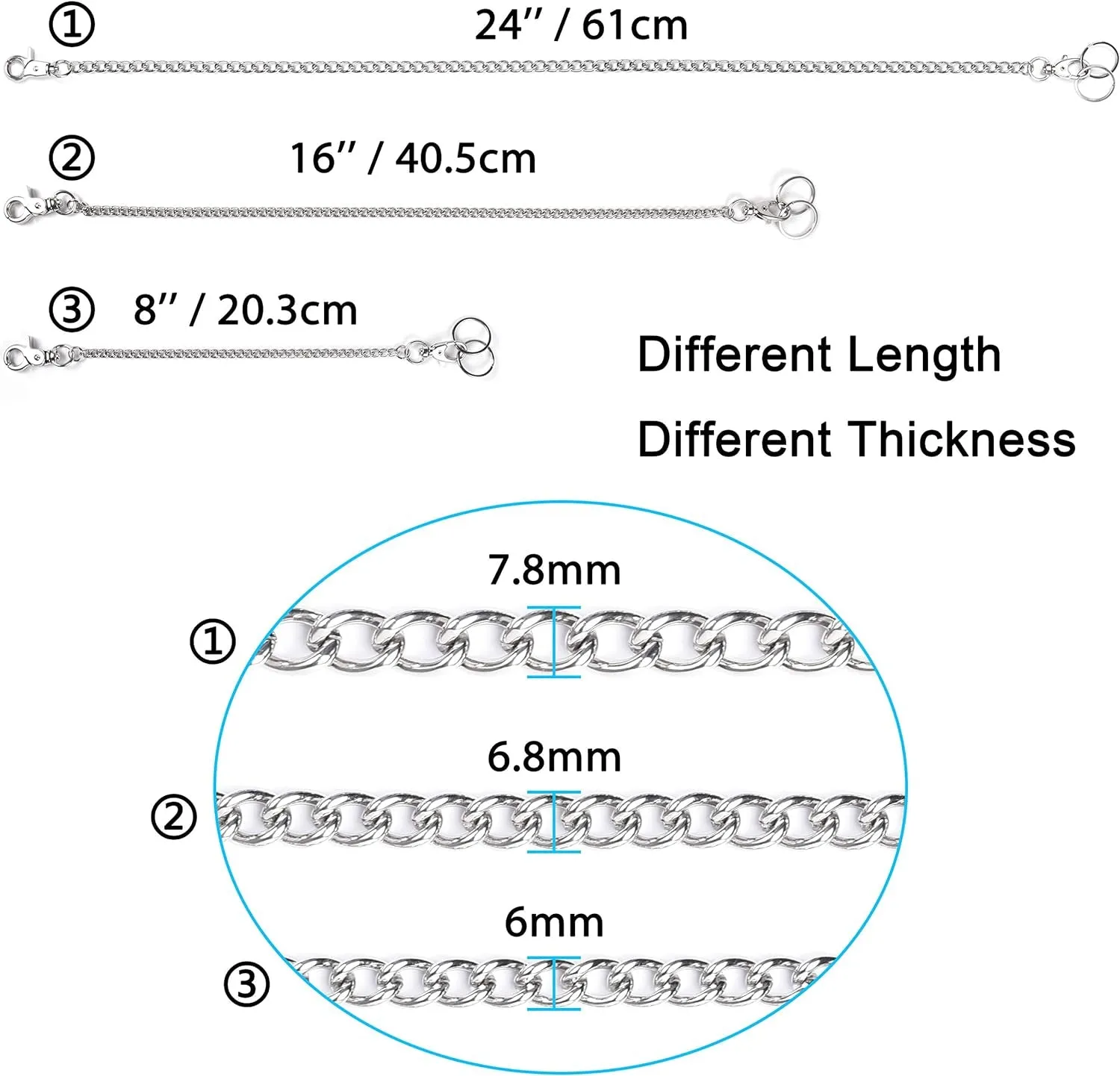 Wallet Chain 16 inch Pocket Keychain with 2 Keyrings