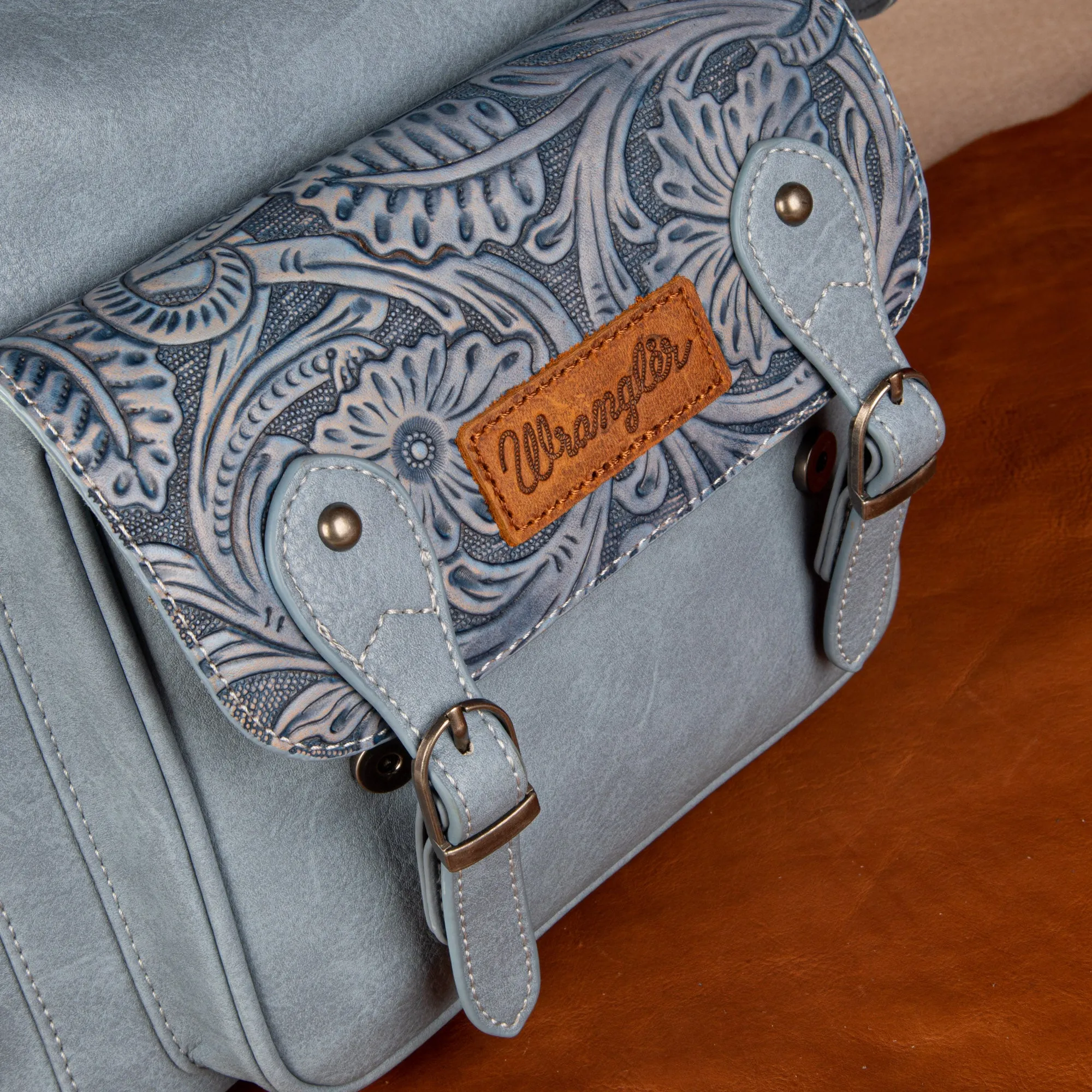 WG12-9110B  Wrangler Vintage Floral Tooled Backpack - Jean