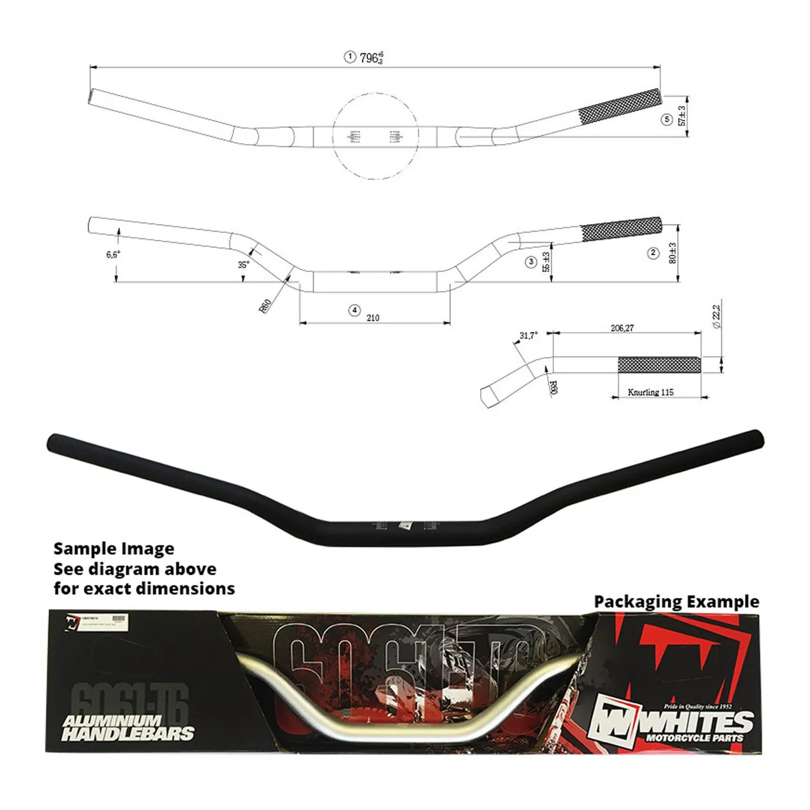 Whites Handlebar Taper AL6061 Black WR125/250/450 (’05-’06) 1-1/8"