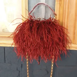 Women's Fashion Feather Purse Long Hair Lady Turkey Fur Hand Bags Evening Bags Capacity Shoulder Bag S4174