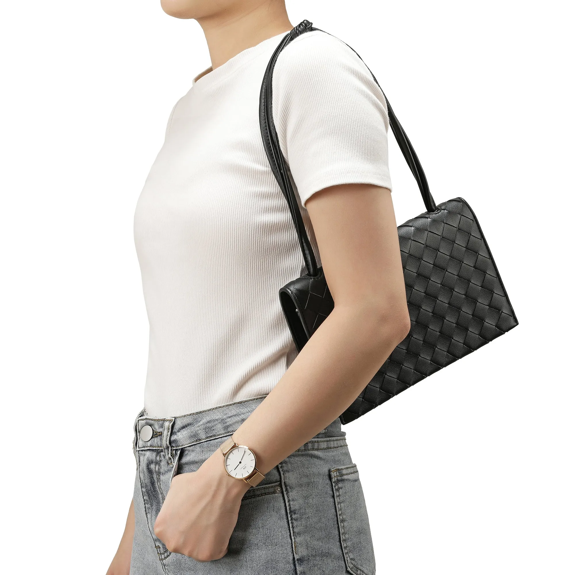 Woven Leather Shoulder Bag/ Clutch