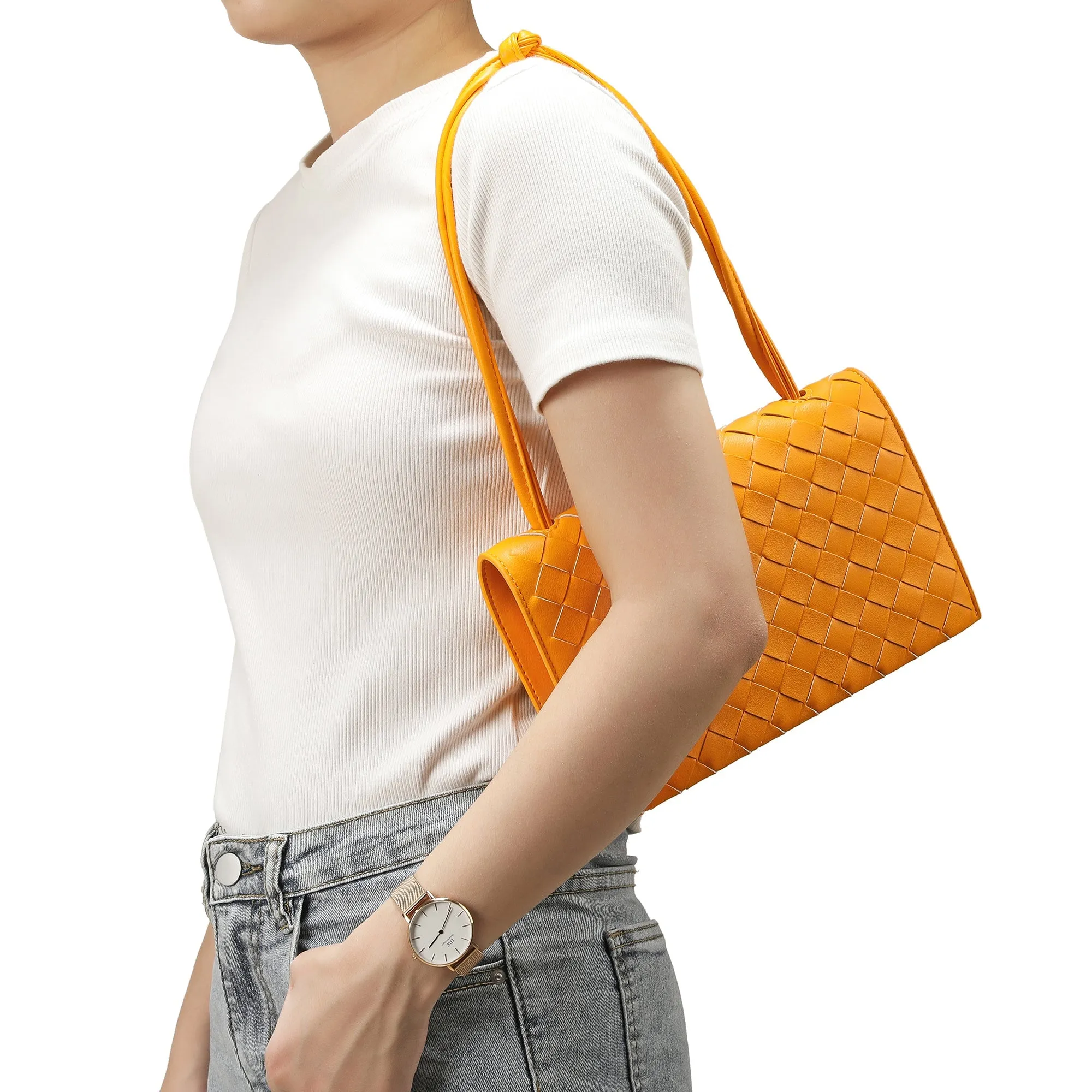 Woven Leather Shoulder Bag/ Clutch