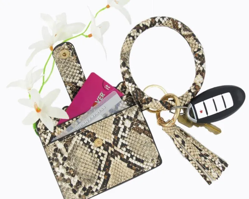 Wristlet Keychain & Wallet - Brown Snakeskin