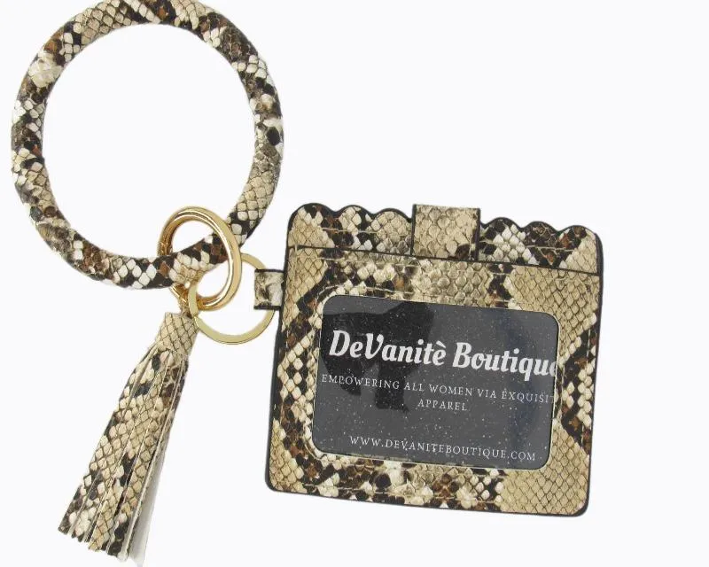 Wristlet Keychain & Wallet - Brown Snakeskin