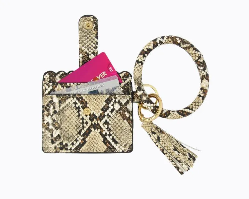 Wristlet Keychain & Wallet - Brown Snakeskin