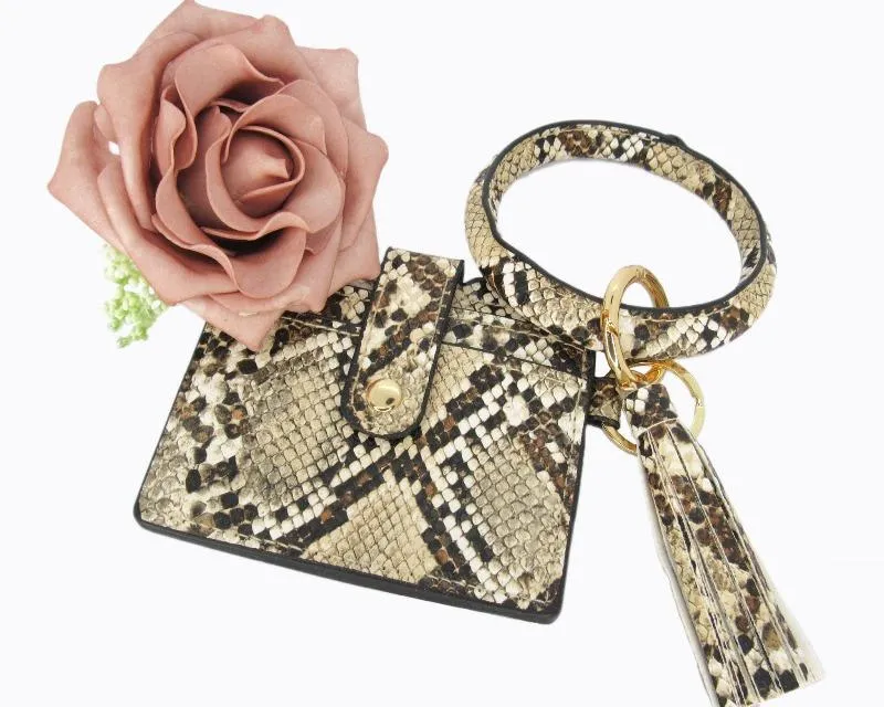 Wristlet Keychain & Wallet - Brown Snakeskin