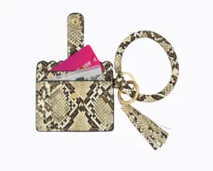Wristlet Keychain & Wallet - Brown Snakeskin