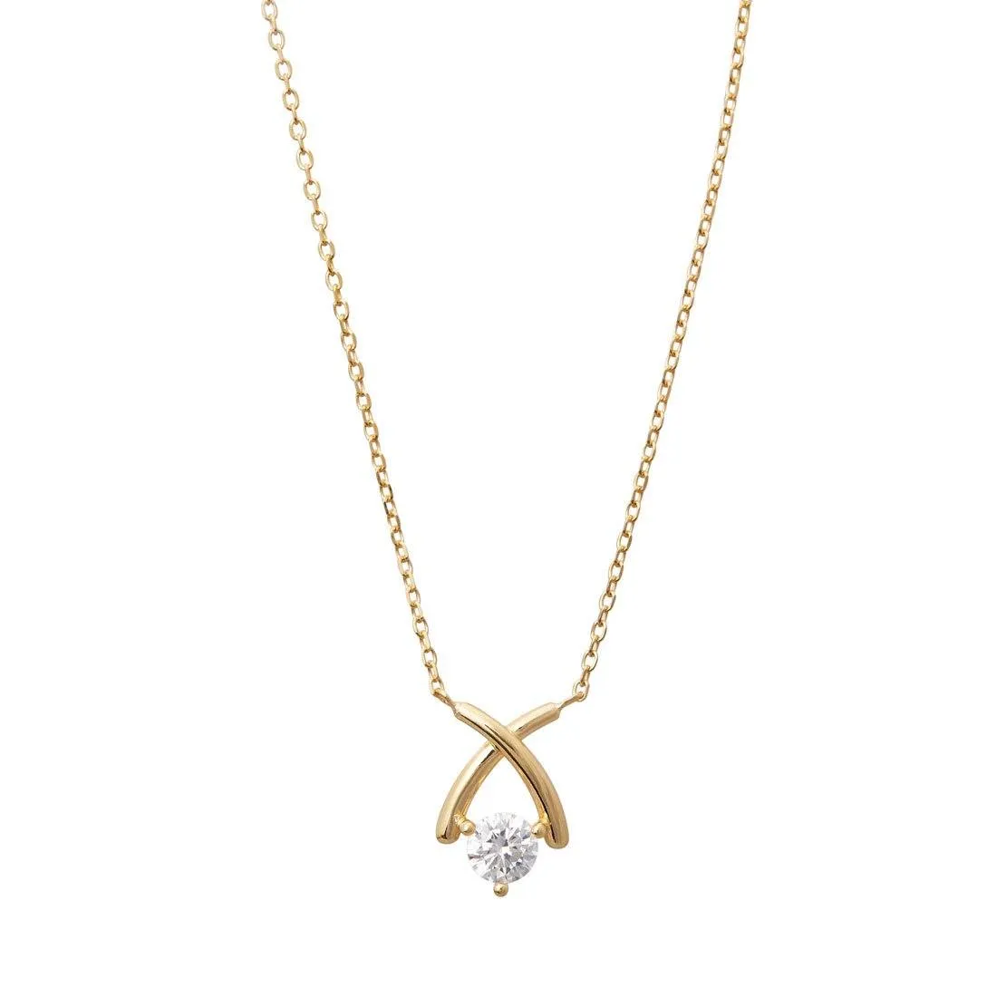 X O Cubic Zirconia Necklace in 9ct Yellow Gold Silver Infused