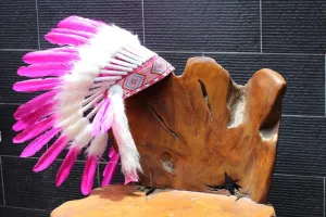 X32 FLUOR COLLECTION: Pink Warbonnet .Native American Style Feather Headdress