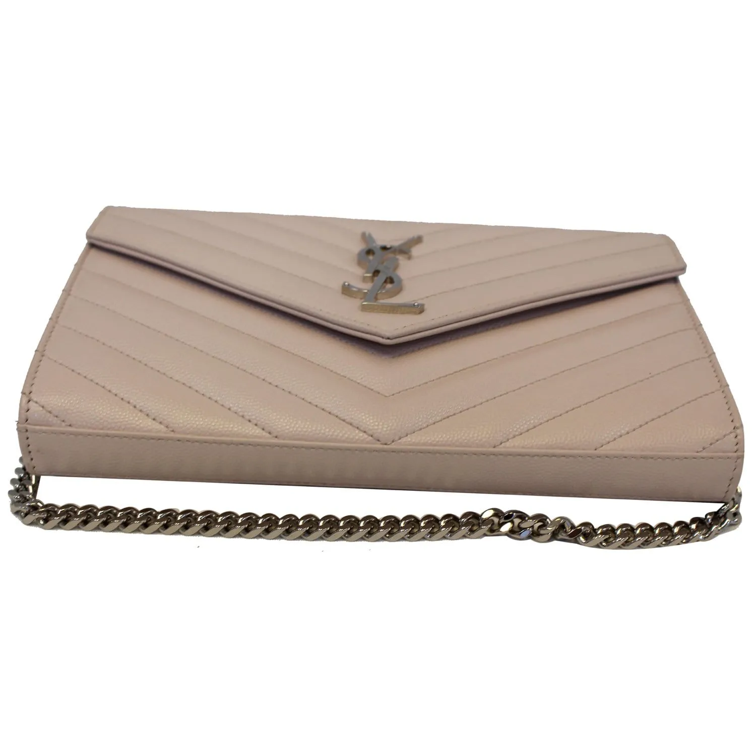 YVES SAINT LAURENT Monogram Grain De Poudre Chain Wallet Pale Blush