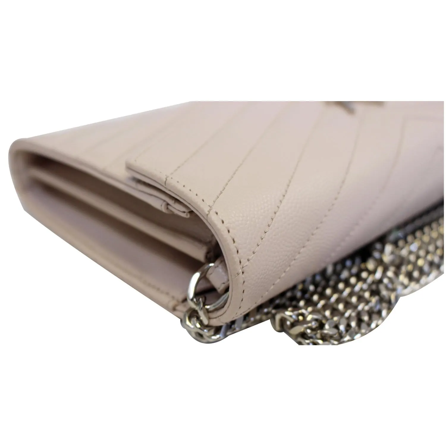 YVES SAINT LAURENT Monogram Grain De Poudre Chain Wallet Pale Blush