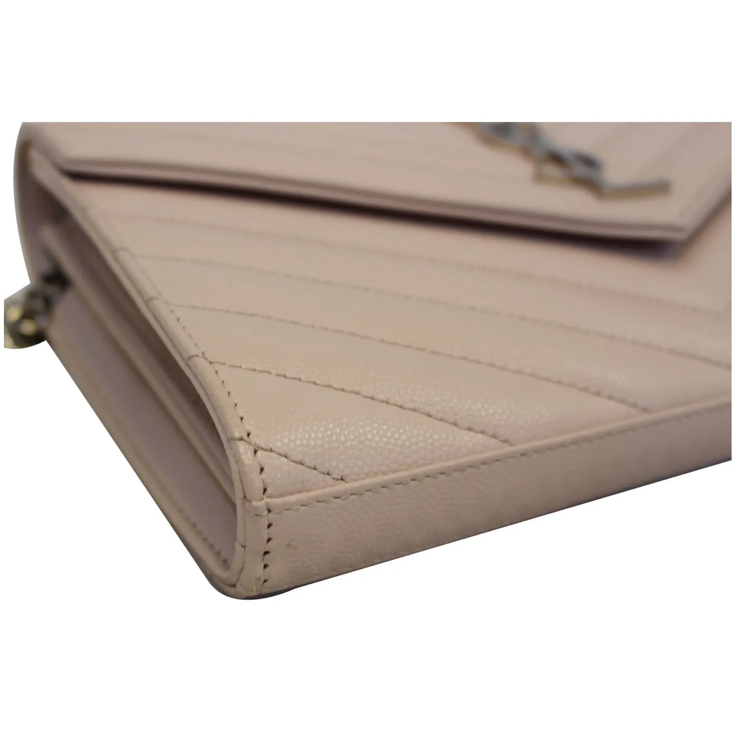 YVES SAINT LAURENT Monogram Grain De Poudre Chain Wallet Pale Blush