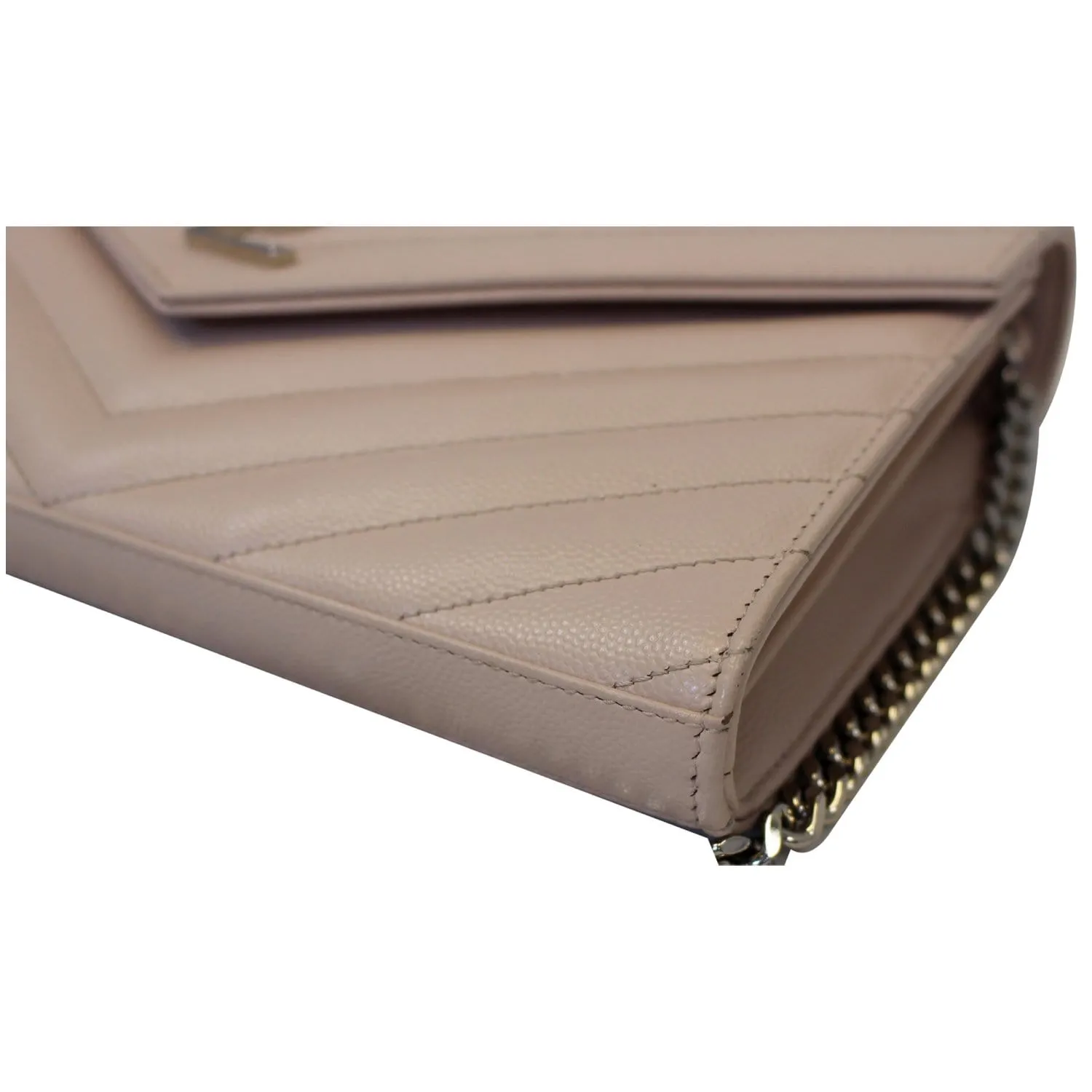 YVES SAINT LAURENT Monogram Grain De Poudre Chain Wallet Pale Blush