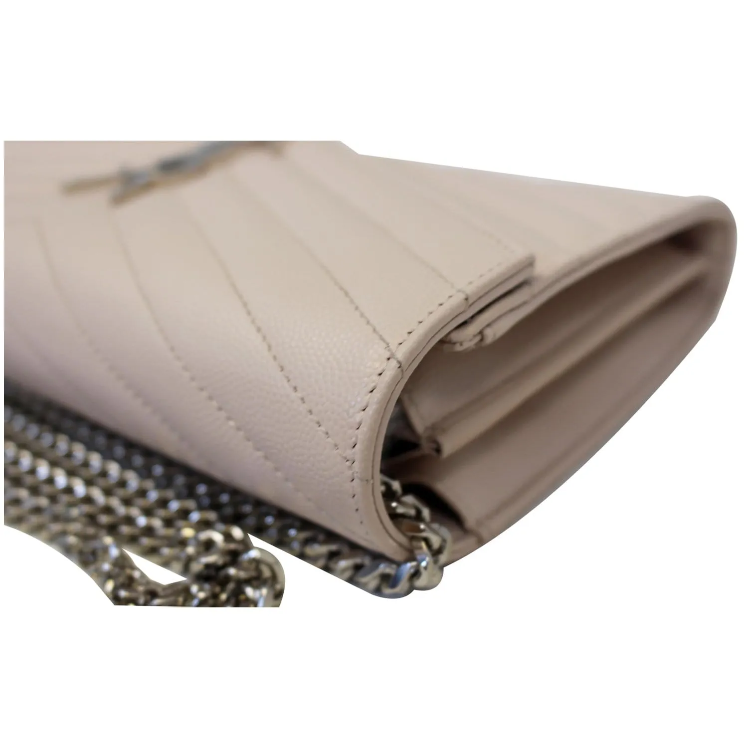 YVES SAINT LAURENT Monogram Grain De Poudre Chain Wallet Pale Blush