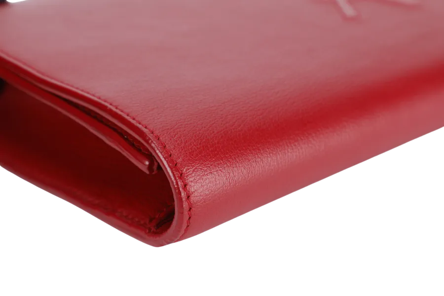 YVES SAINT LAURENT (YSL) BELLE DE JOUR CLUTCH MAROON CALFSKIN LEATHER GOLD HARDWARE WITH DUST COVER