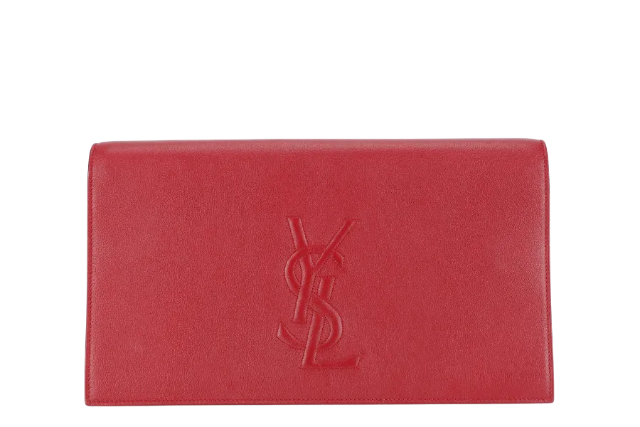 YVES SAINT LAURENT (YSL) BELLE DE JOUR CLUTCH MAROON CALFSKIN LEATHER GOLD HARDWARE WITH DUST COVER