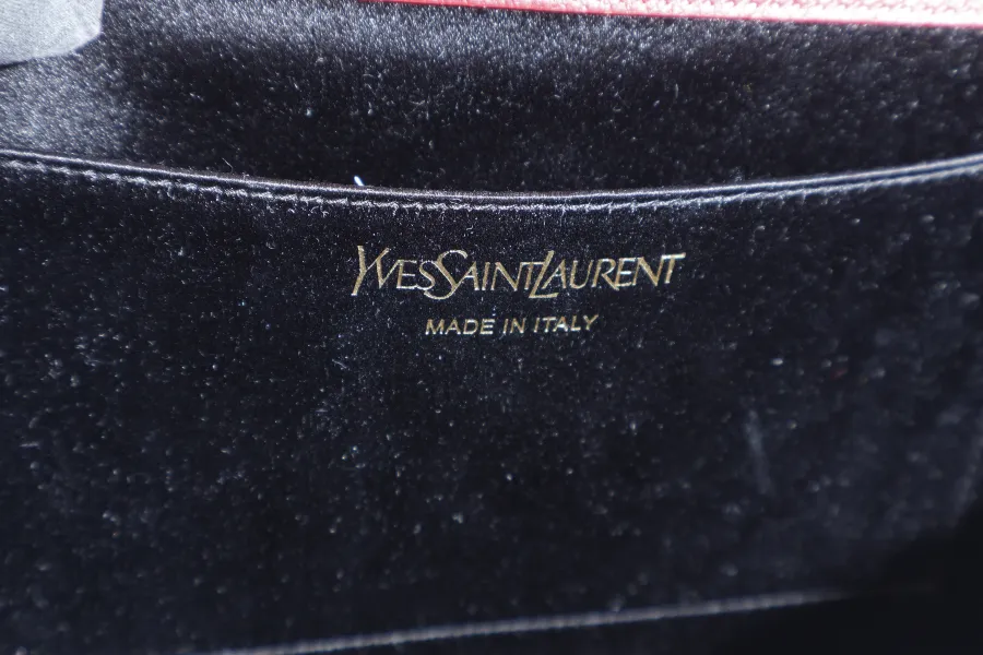 YVES SAINT LAURENT (YSL) BELLE DE JOUR CLUTCH MAROON CALFSKIN LEATHER GOLD HARDWARE WITH DUST COVER