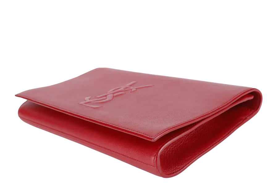 YVES SAINT LAURENT (YSL) BELLE DE JOUR CLUTCH MAROON CALFSKIN LEATHER GOLD HARDWARE WITH DUST COVER