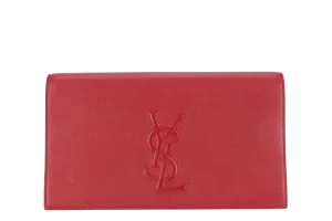 YVES SAINT LAURENT (YSL) BELLE DE JOUR CLUTCH MAROON CALFSKIN LEATHER GOLD HARDWARE WITH DUST COVER