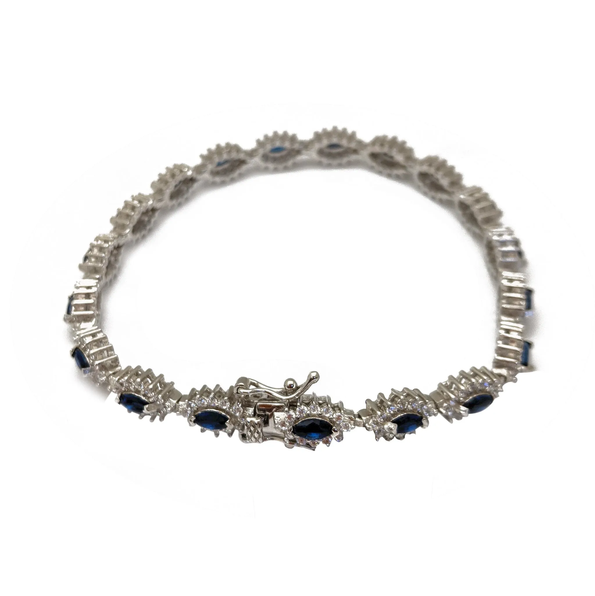 Zirconia Halo Marquise Tennis Bracelet (Silver)