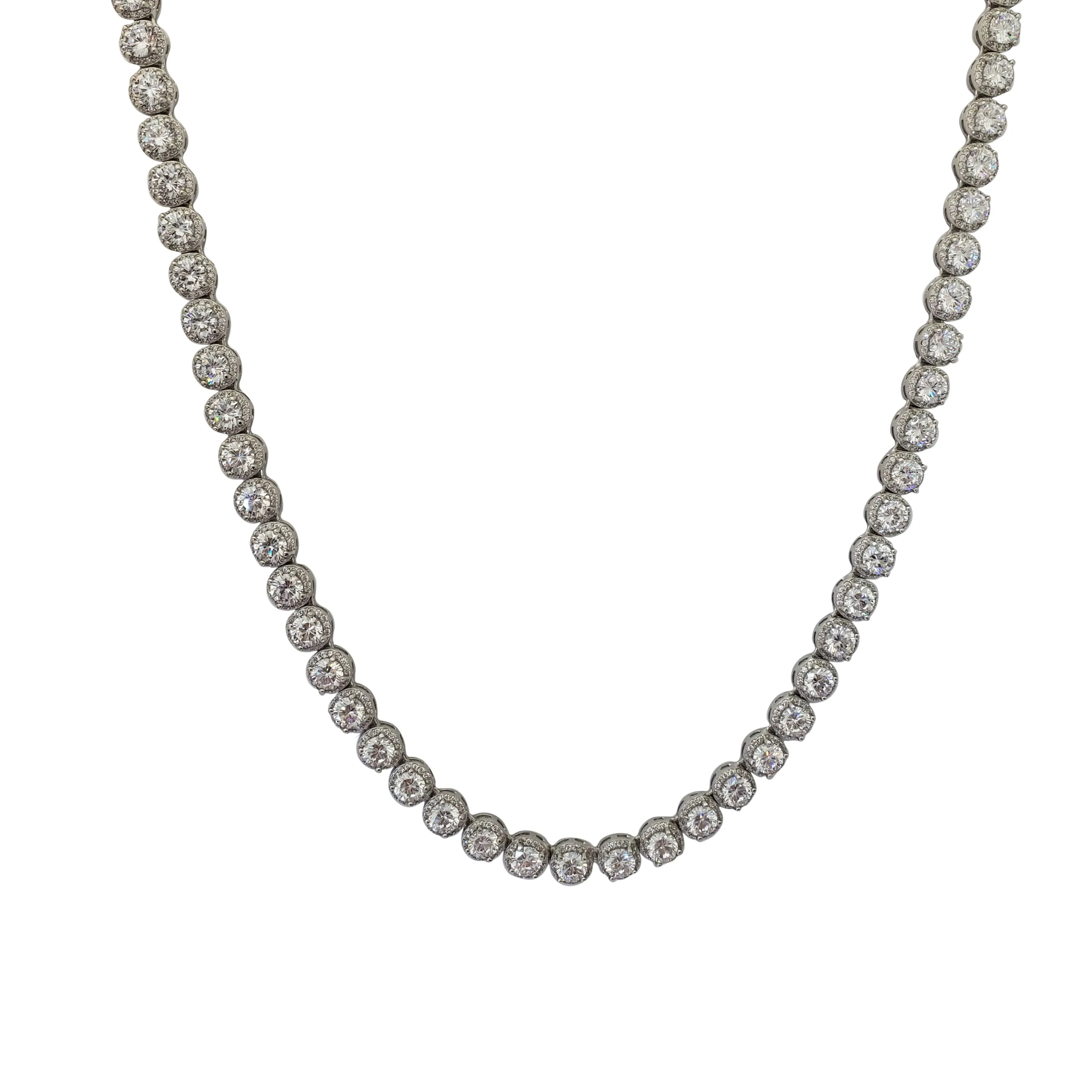 Zirconia Round Halo Tennis Necklace (Silver)