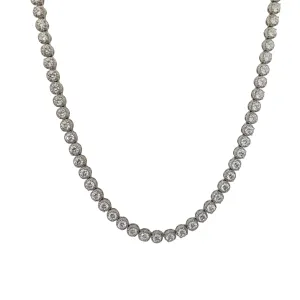 Zirconia Round Halo Tennis Necklace (Silver)